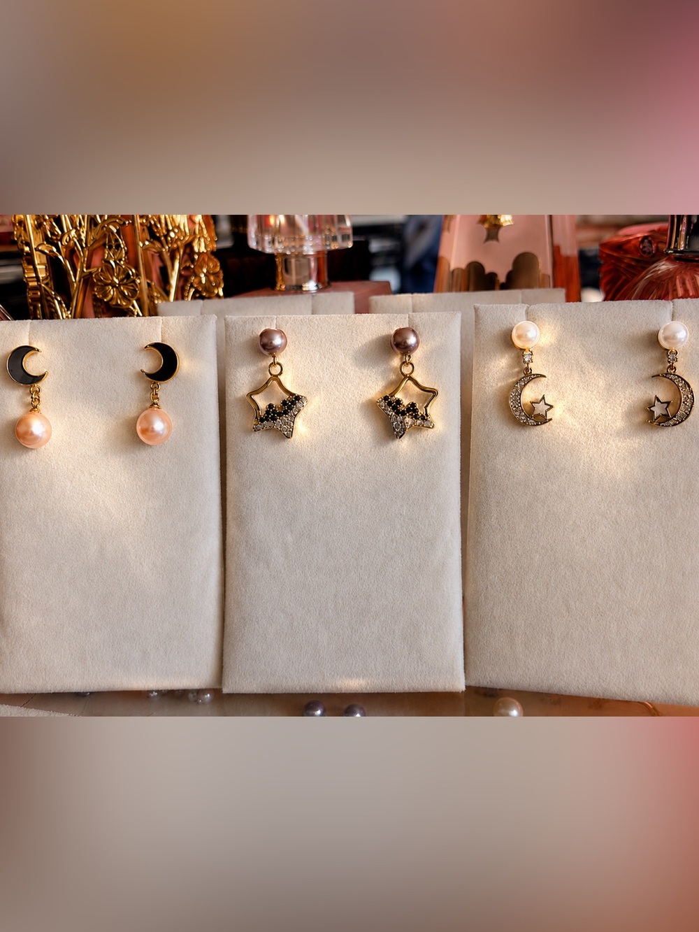 Gold Star Drop Earrings with Mother of Pearl Accents